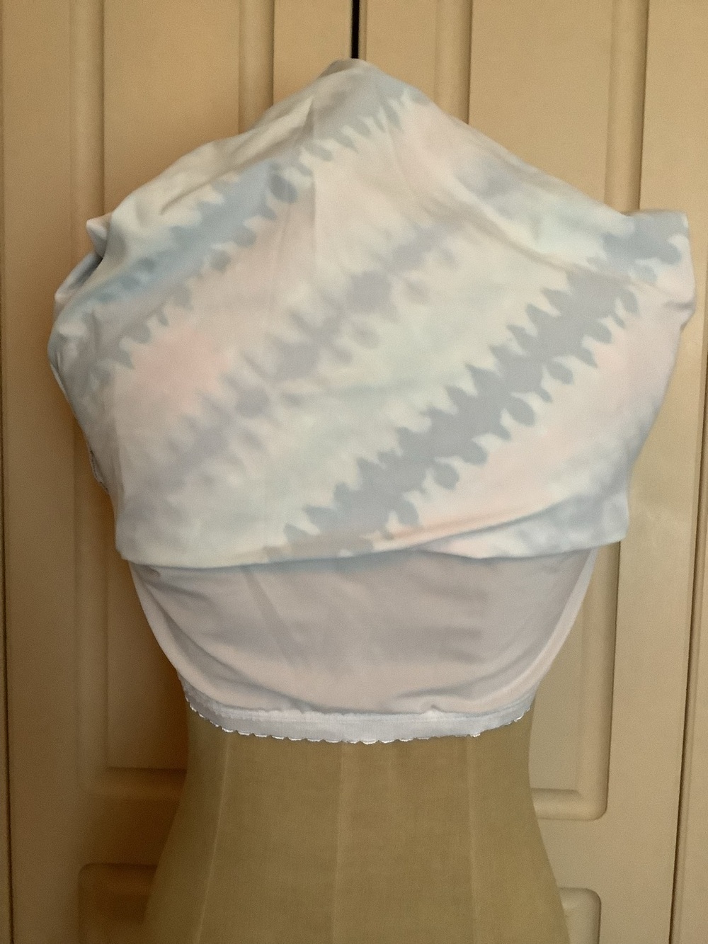 Lands End Tankini Swim Top-Orange Aqua Blue White Diagonal-High Neck-12P-NWOT - Picture 6 of 8